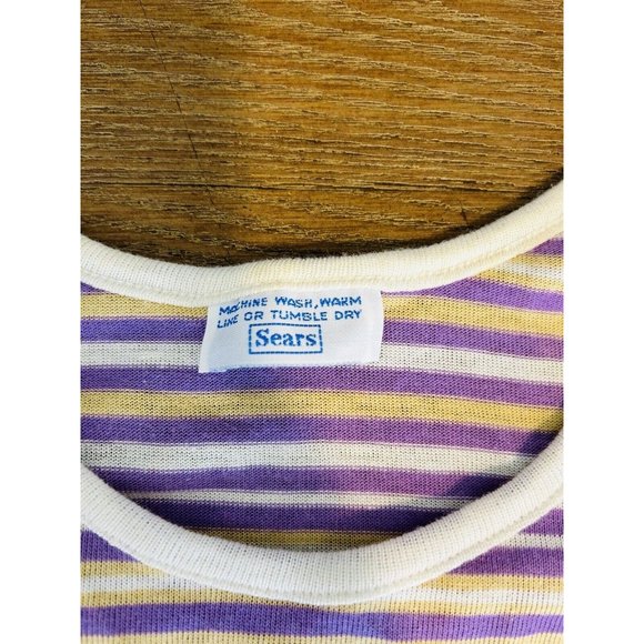 VTG 70s Rainbow Micro Stripe Sleeveless Shirt Tank Top Hippy - Picture 3 of 5